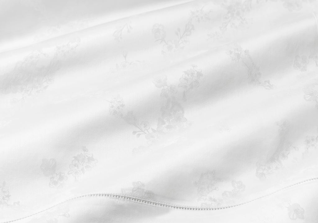 Sferra White Sateen Jacquard Natura Sheets, Duvet Cover and Shams