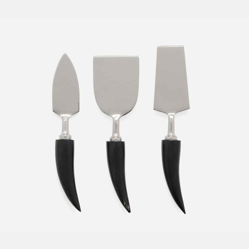 Mateo Matte Polished Silver/Black 3-Piece Cheese Knife Set