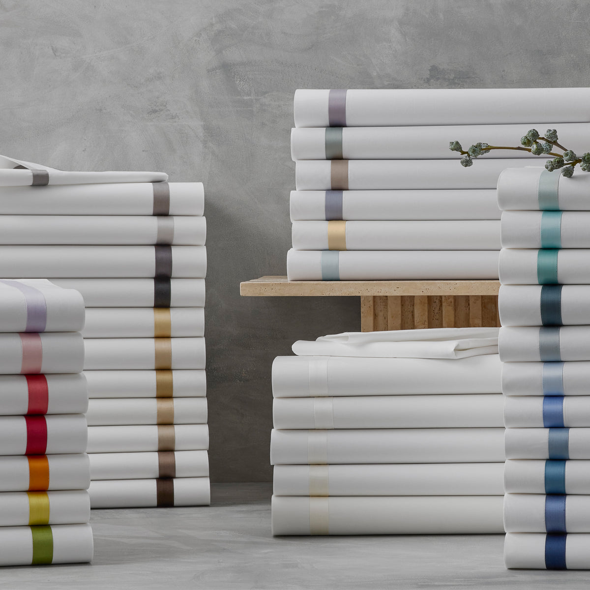 Matouk Lowell Percale with Sateen Stripe Sheets, Duvet Covers, Shams ...