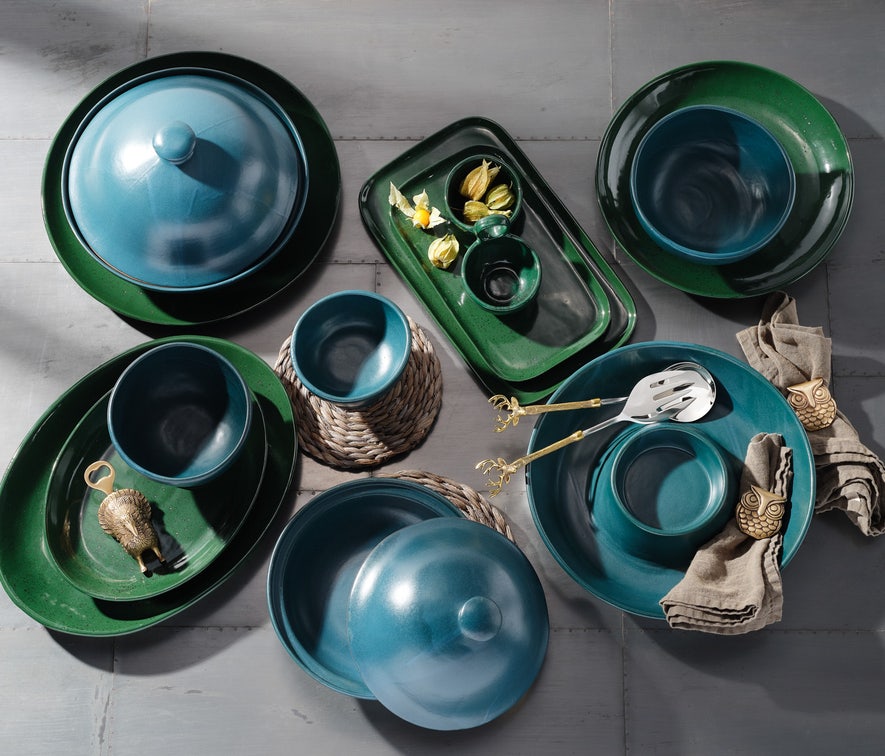 Blue Pheasant Marcus Dark Green Salt Glaze Rectangular Serving Platter