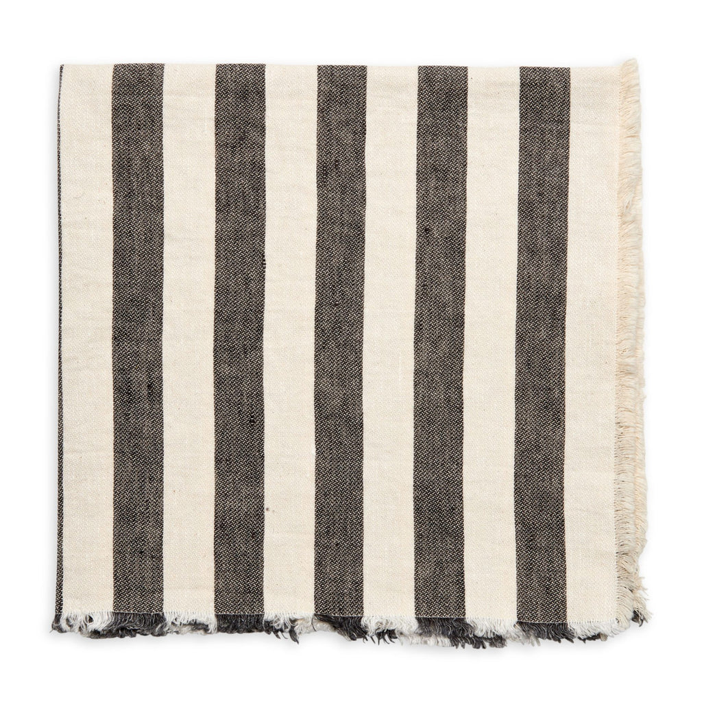 Washed Fringe Awning Stripe Napkin - Grey