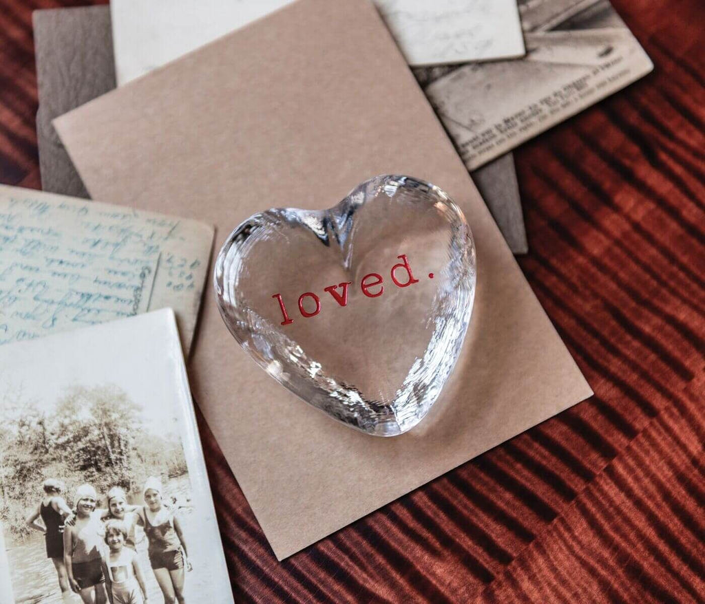 Engraved "loved." Highgate Heart in Gift Box