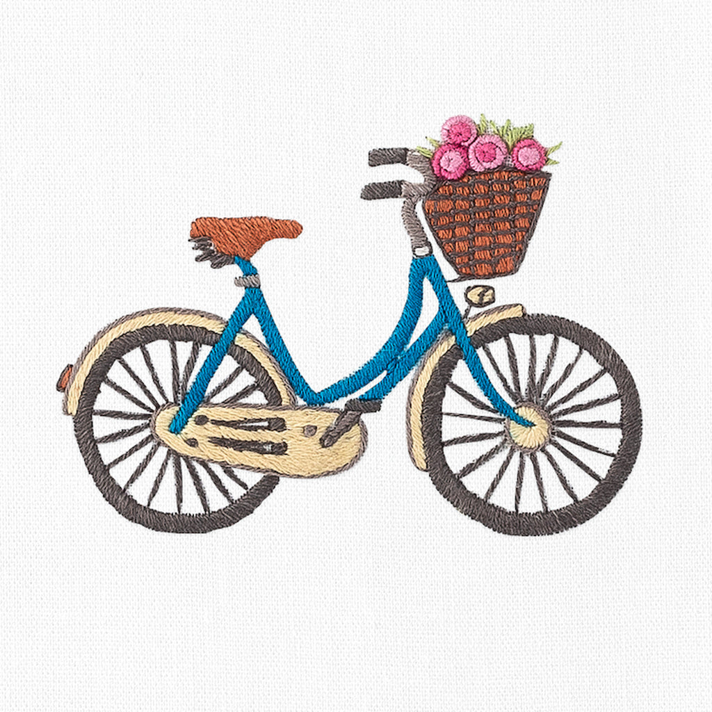 Henry Handwork Embroidered  Bicycle with Basket of Flowers Guest Towel