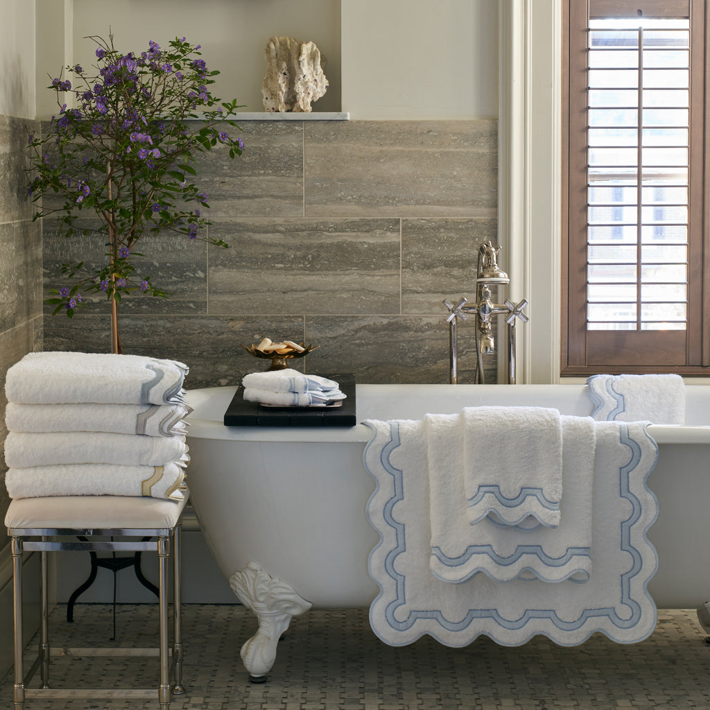 Matouk Mirasol Bath Towels, Tub Mats + Shower Curtain