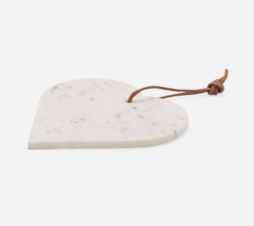 Blue Pheasant Riley White Heart Shaped Marble Serving Board