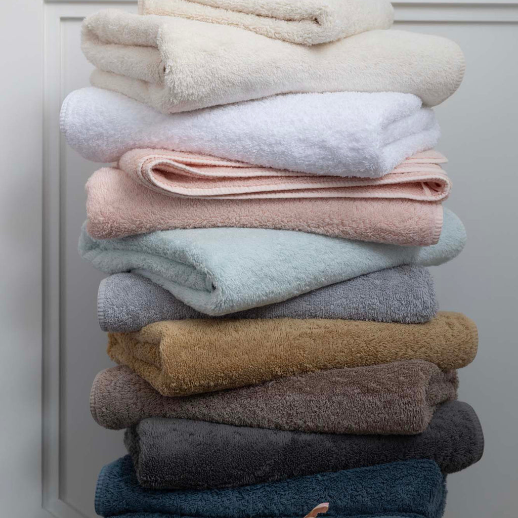 Scandia Home Indulgence Bath Towels in Ivory, White, Blossom Pink, Glacier Blue, Silver, Bronze, Truffle Brown, Charcoal Grey, and Petrol Blue