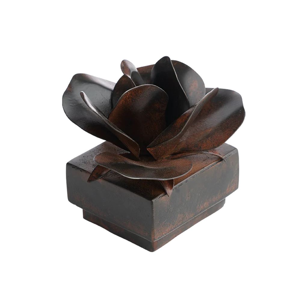 Jan Barboglio Rosa Square Iron Box with Natural Rose on Lid