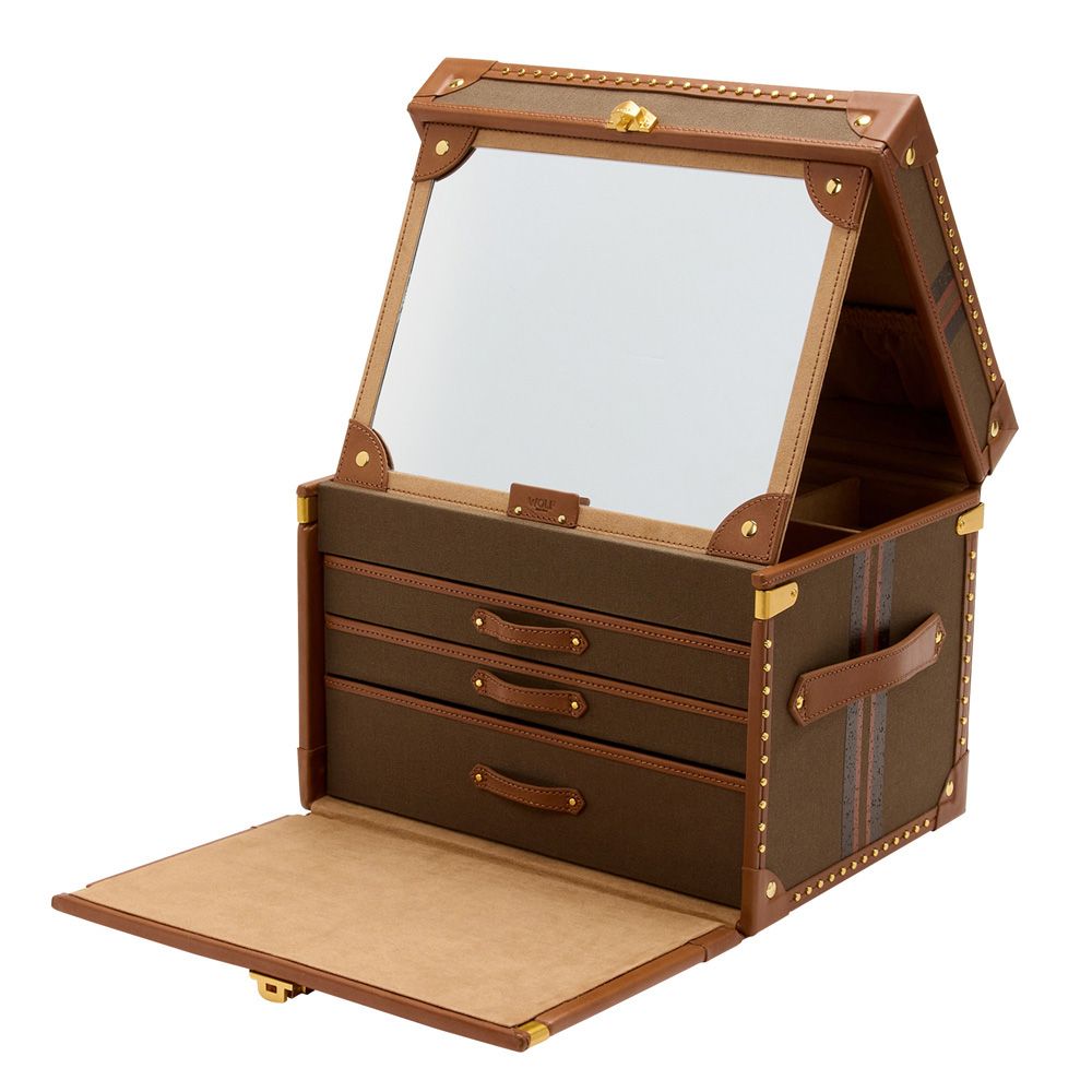 Wolf 1834 Ida Trunk Jewelry Box in Khaki Brown
