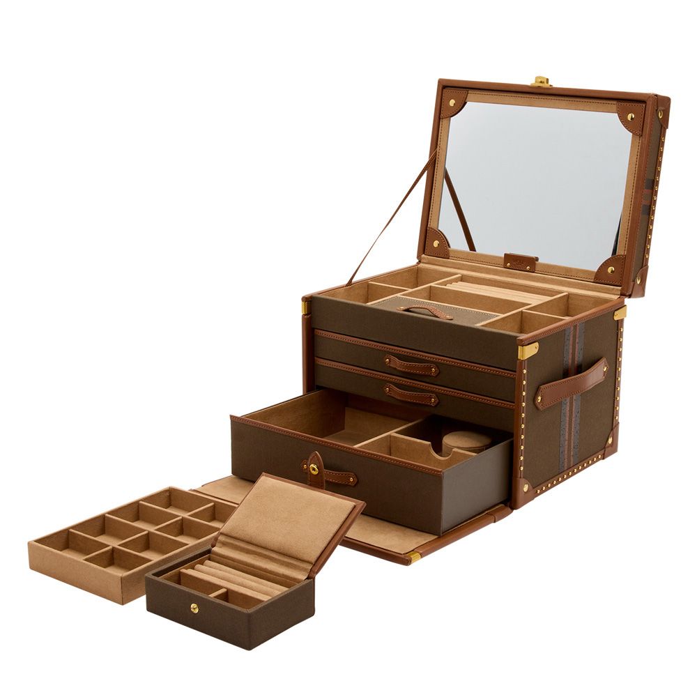 Wolf 1834 Ida Trunk Jewelry Box in Khaki Brown