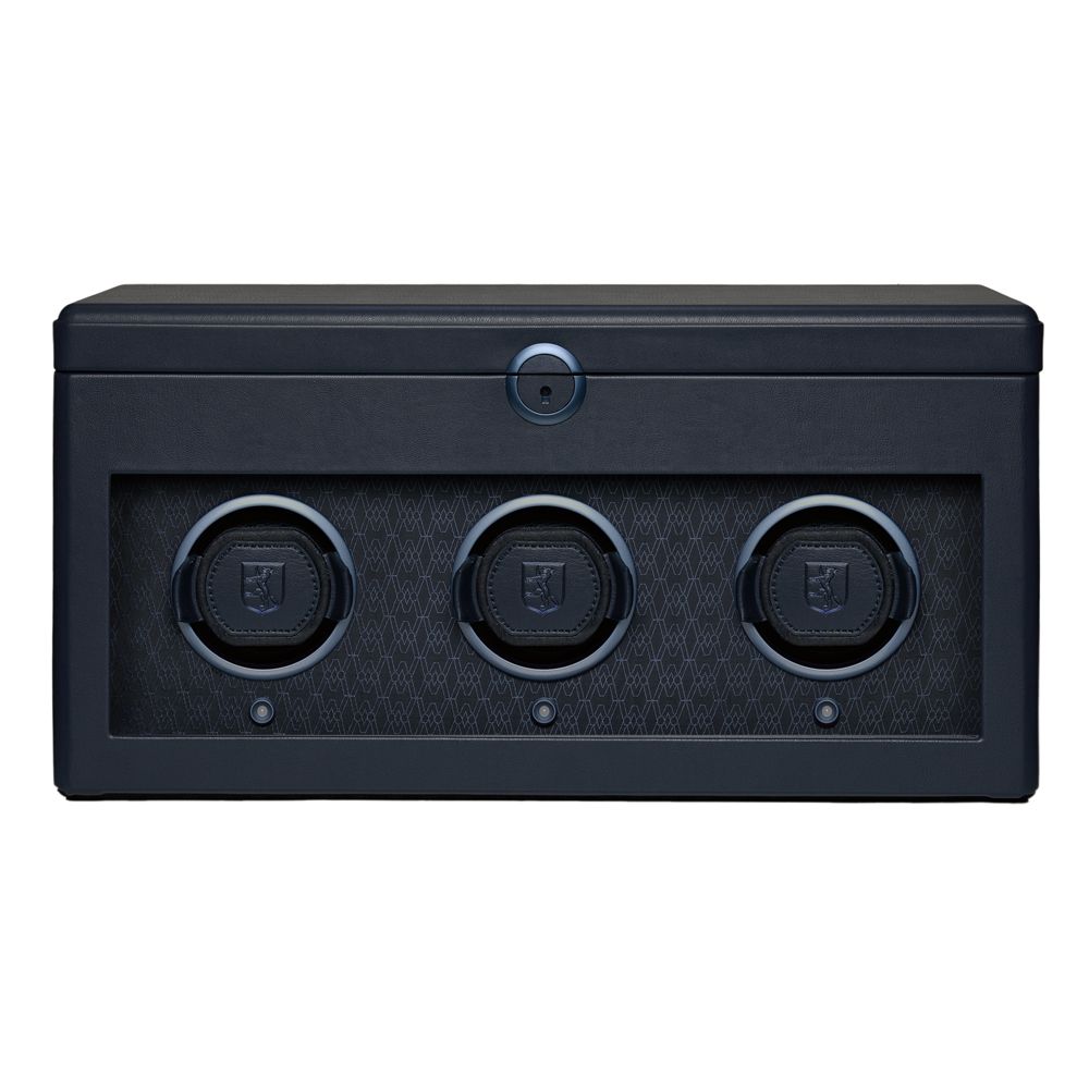 Wolf 1834 Earth Triple Watch Winder Apple leather exterior and recycled jacquard satin interior with WOLF signature pattern, matte metallic hardware