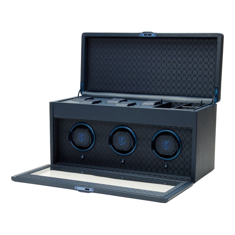 Wolf 1834 Earth Triple Watch Winder Apple leather exterior and recycled jacquard satin interior with WOLF signature pattern, matte metallic hardware