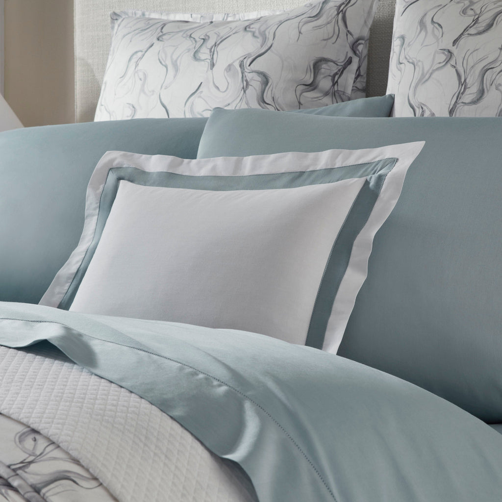 SFERRA Muro Duvet Cover and Shams with Estate Pillow Sham and Fiona Sheets in Poolside