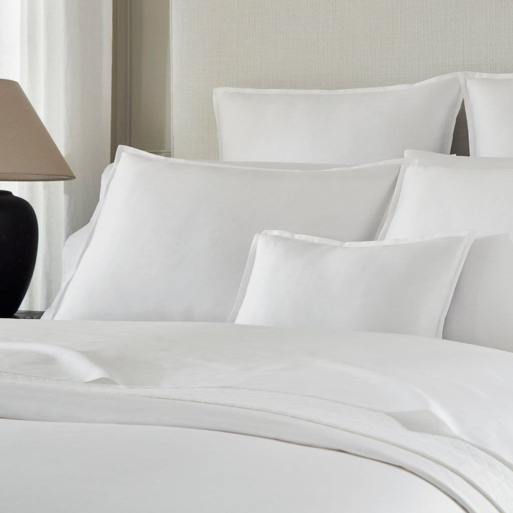 Giza 45 Corto Sateen Duvet Cover, Sheets, and Shams in White from luxury bedding designer Sferra Fine Linens