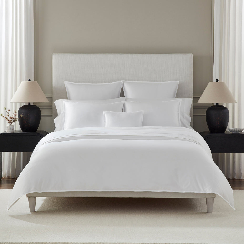 Giza 45 Corto Sateen Duvet Cover, Sheets, and Shams in White from luxury bedding designer Sferra Fine Linens