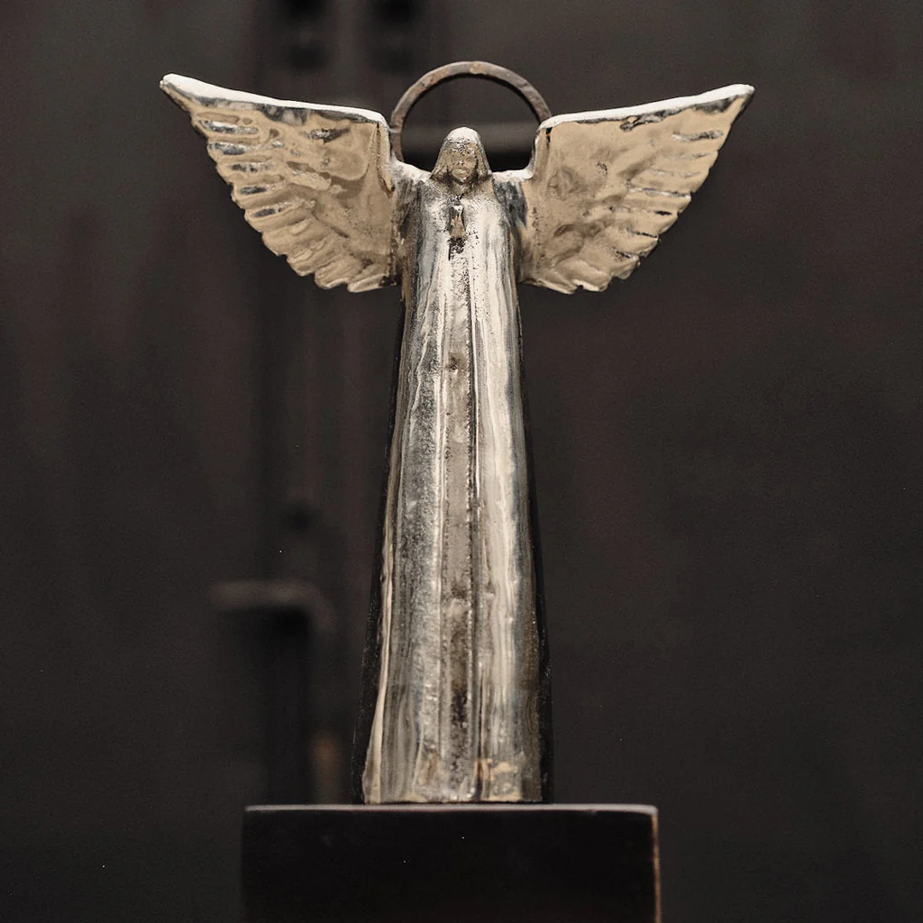 Jan Barboglio Angel D'Paz Nickel Plated Angel with Halo on Wood Base