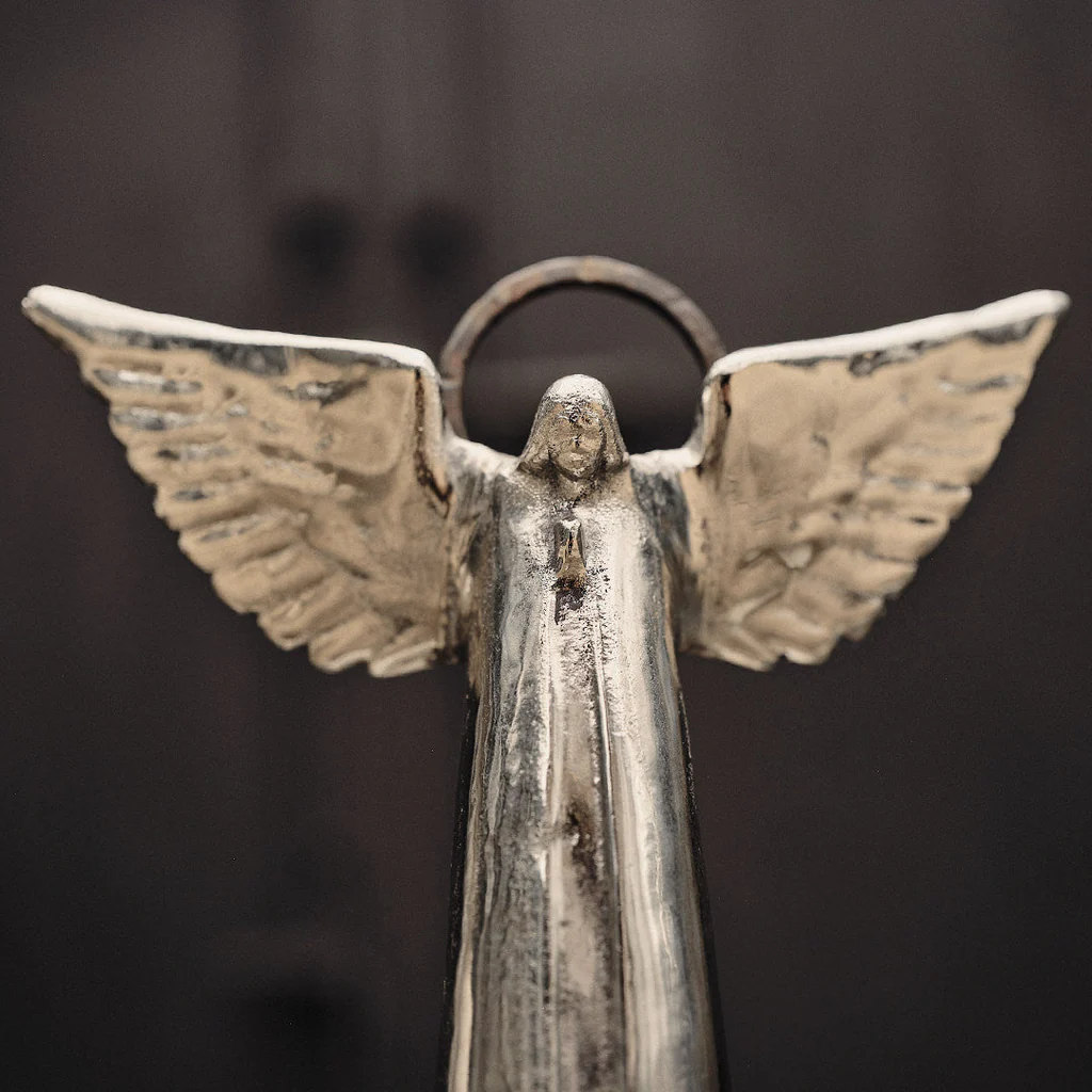 Jan Barboglio Angel D'Paz Nickel Plated Angel with Halo on Wood Base