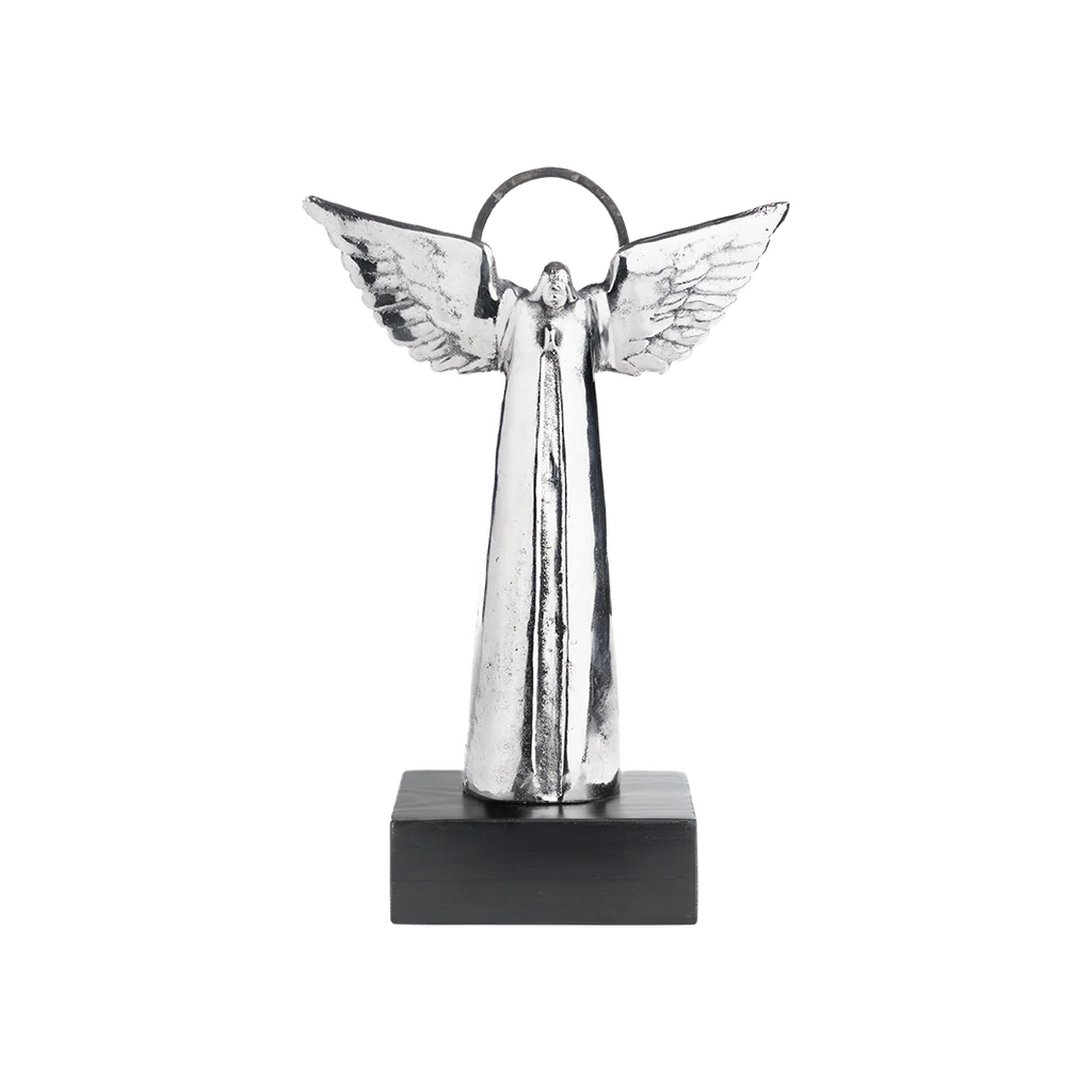 Jan Barboglio Angel D'Paz Nickel Plated Angel with Halo on Wood Base