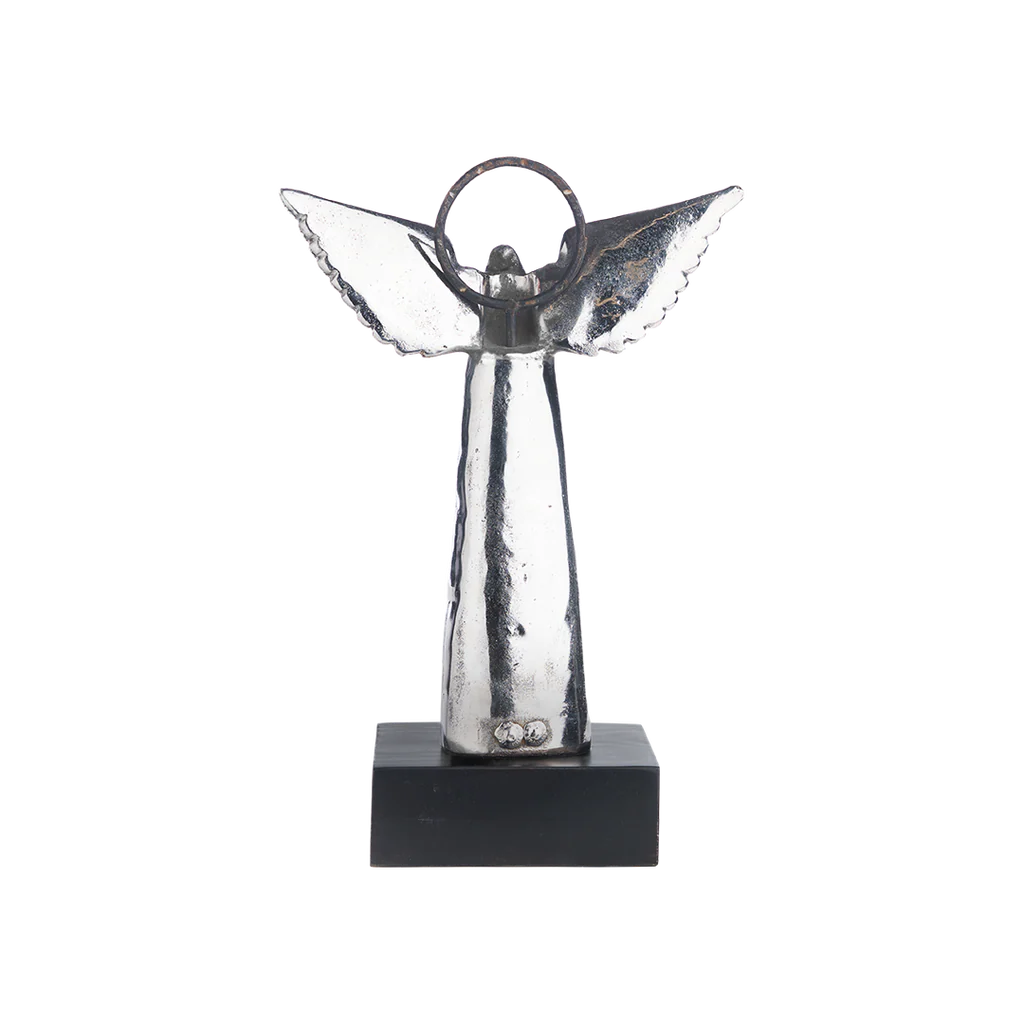 Jan Barboglio Angel D'Paz Nickel Plated Angel with Halo on Wood Base