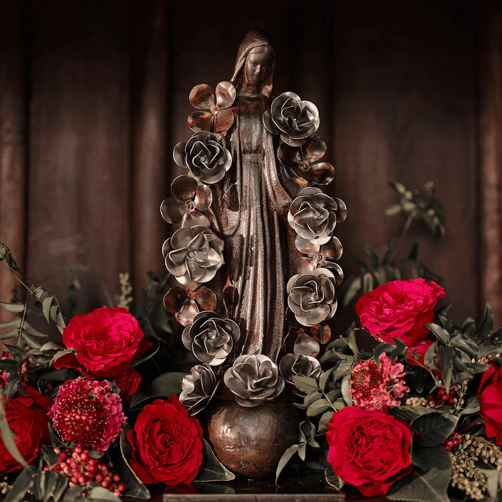 Jan Barboglio Virgen con Flores Angel with Roses in Nickel and Natural