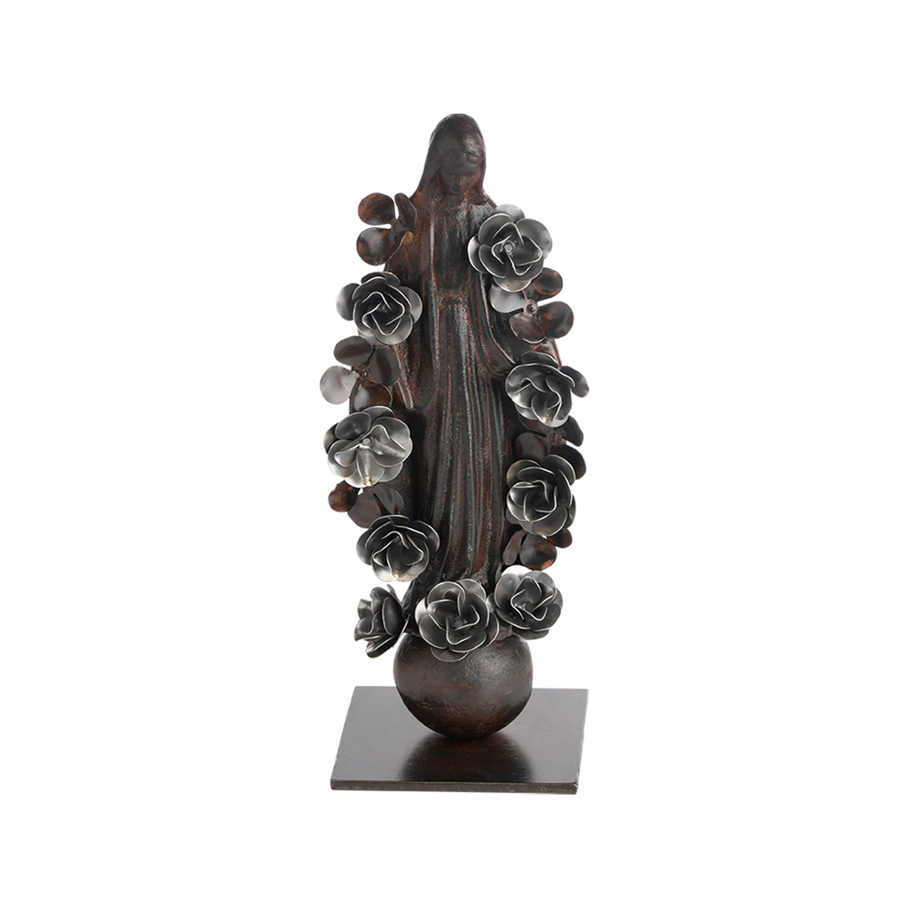 Jan Barboglio Virgen con Flores Angel with Roses in Nickel and Natural