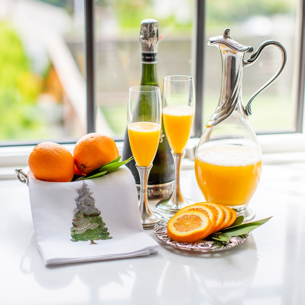 Crown Linens Embroidered Snowy Pine Linen Towel