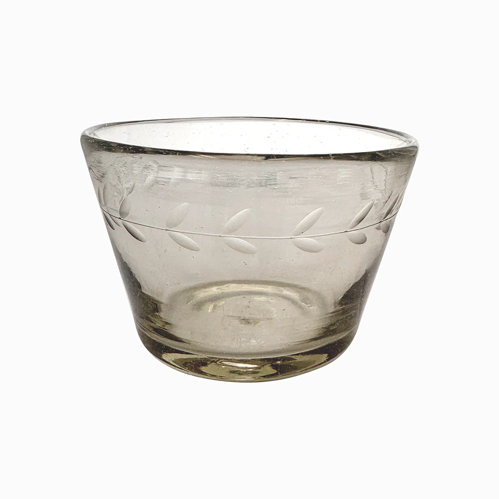 Jan Barboglio Perfecto Clear, Laurel Etched, Mouth Blown Glass Bowl