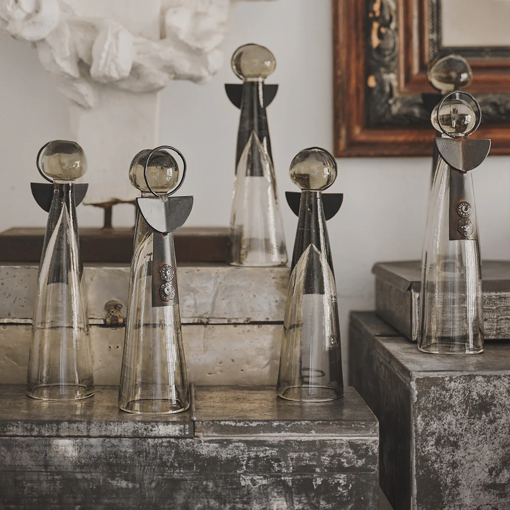 Jan Barboglio Zapoteca Glass Angel with Iron Wings and Halo