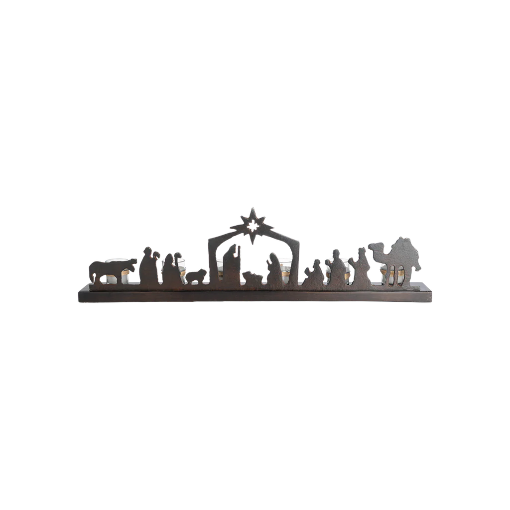 Jan Barboglio Estrella de Belen Iron Nativity Rail on Wood Base