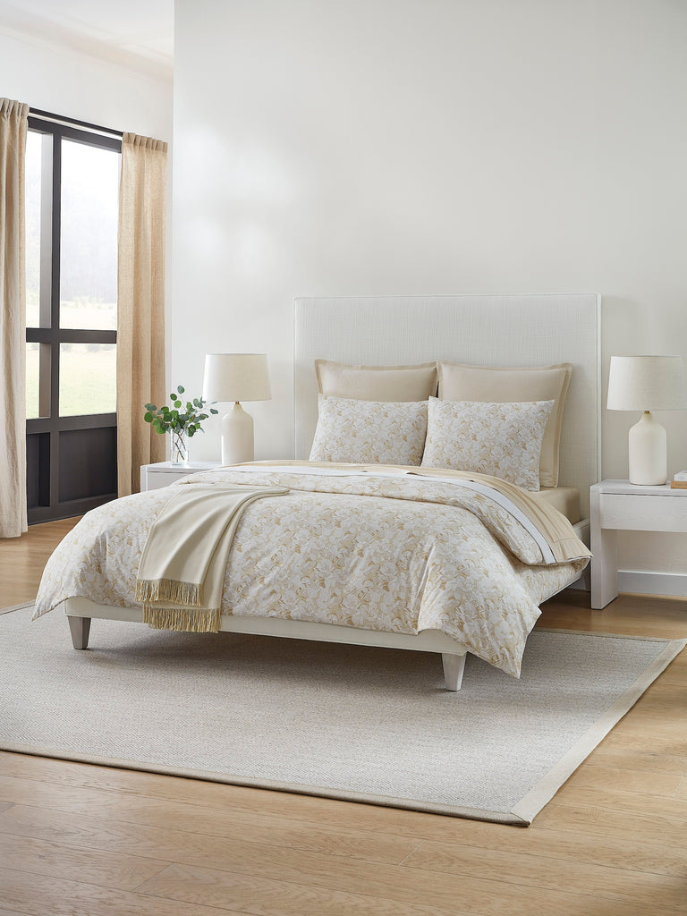 Sferra Fine Linens Tropici Duvet Cover + Shams Neutral floral printed percale bedding