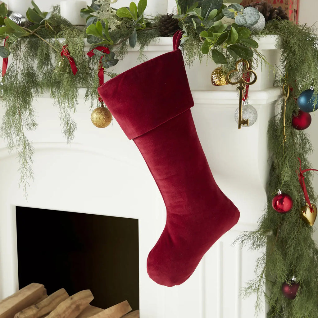 Arcadia Home Velvet Christmas Stocking - Garnet Red
