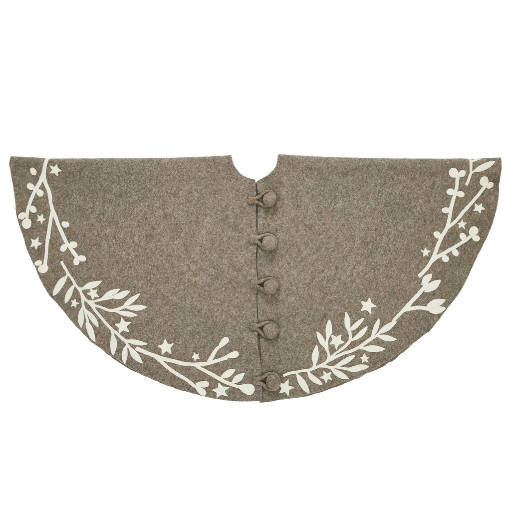 Arcadia Home Cream Branches and Stars on Grey Felt Tree Skirt