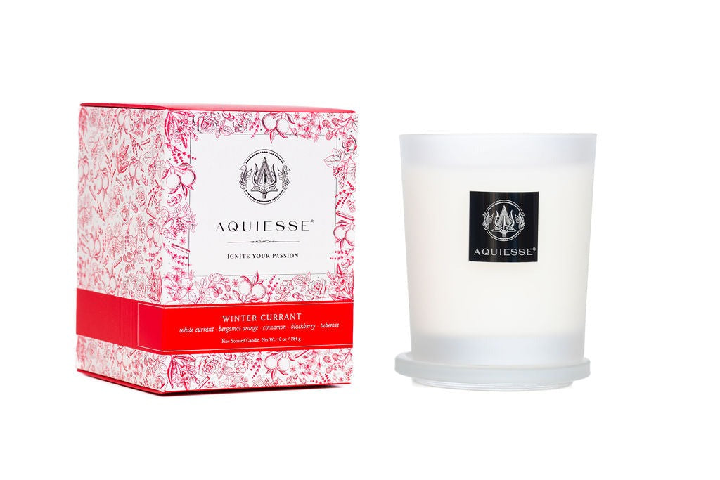 Aquiesse Winter Current Holiday Scented Candle in Frosted white reusable glass vessel with lid