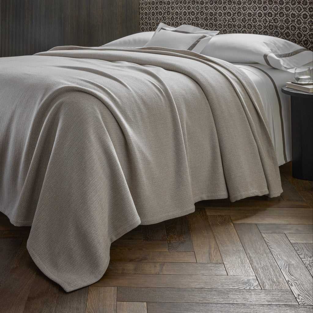 Matouk All Cotton Avalon Blanket with Chevron Pattern Platinum