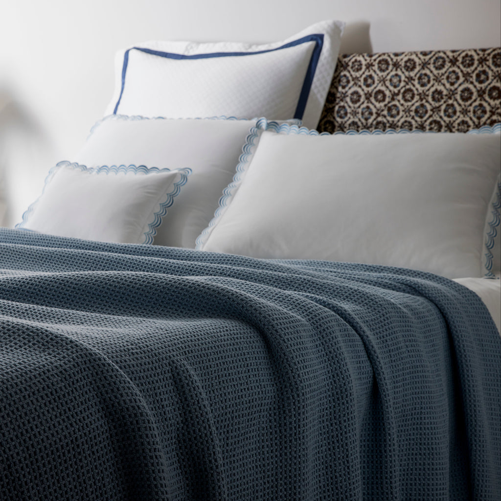 Matouk Cotton Waffle Chatham Blanket in Hazy Blue
