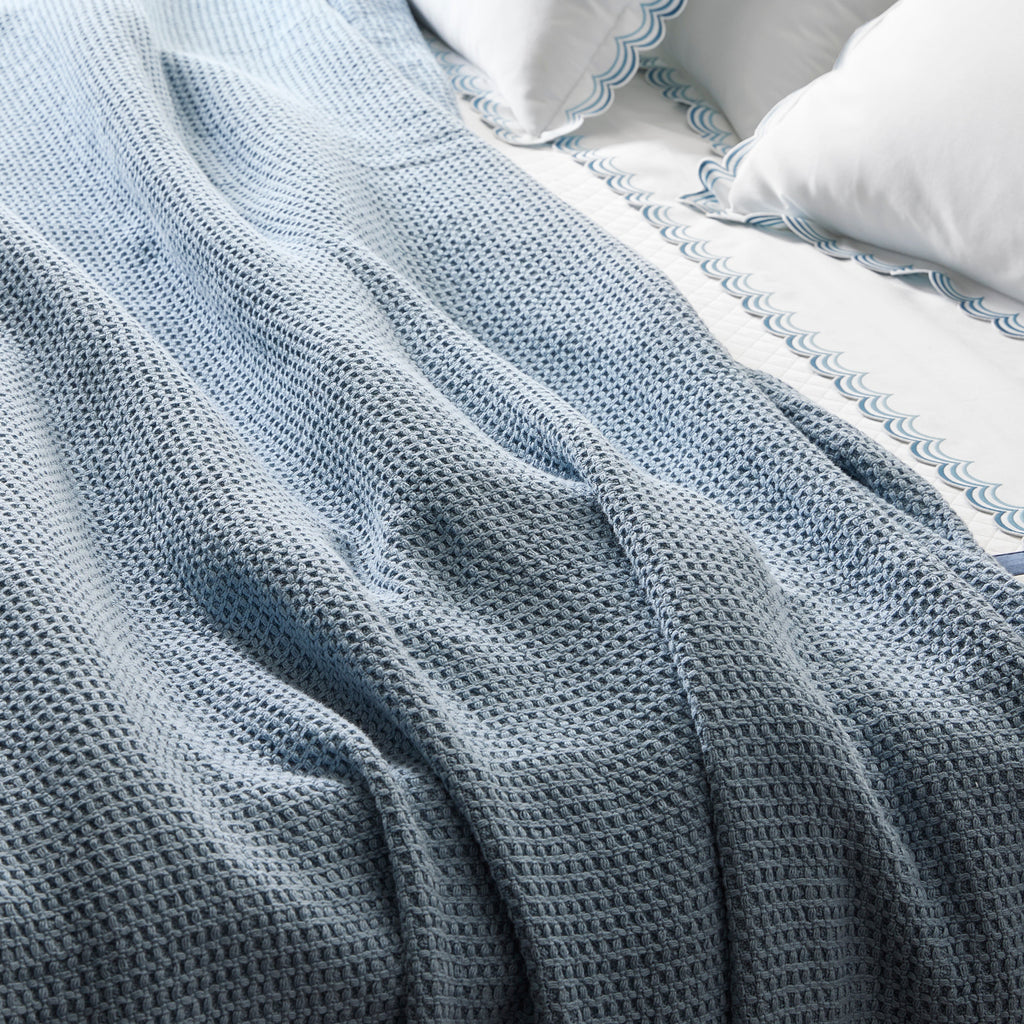 Matouk Cotton Waffle Chatham Blanket in Hazy Blue