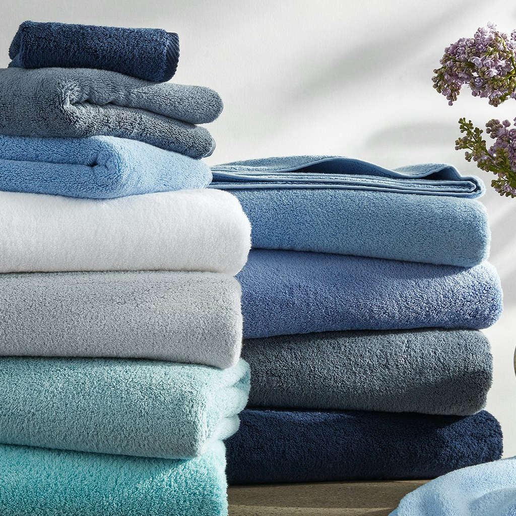 Matouk Milagro Plush Luxurious Bath Towels in Blues and White