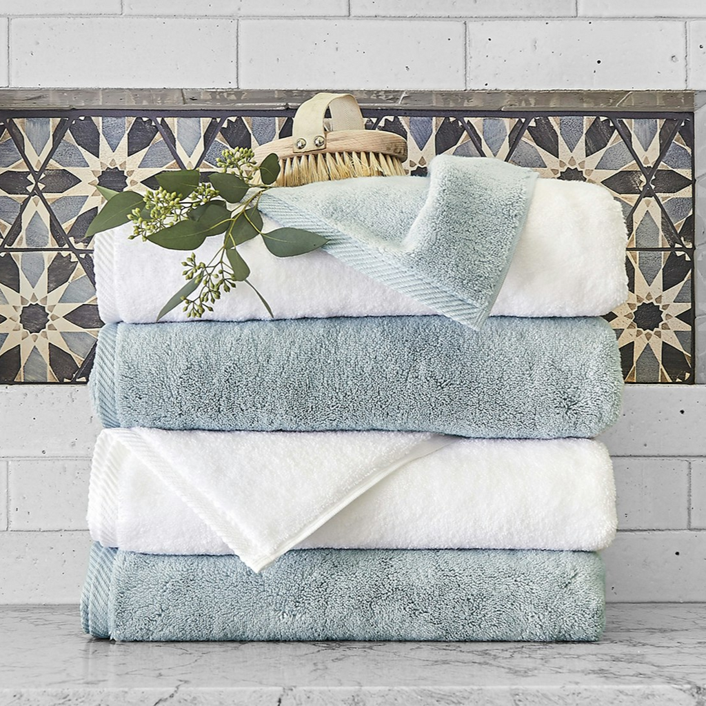 Matouk Milagro Plush Luxurious Bath Towels in Blue and White