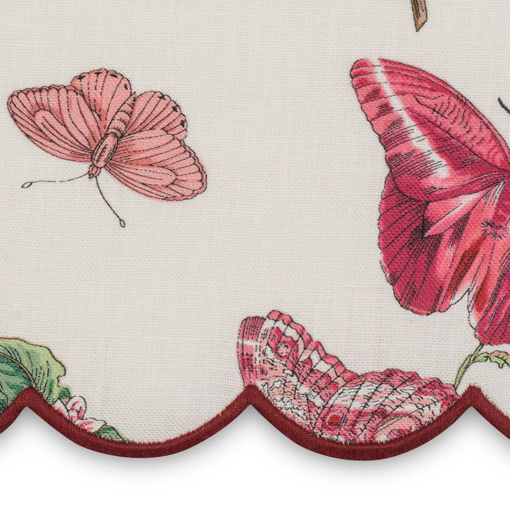 Matouk Schumacher Baudin Butterfly Linen Shower Curtain with embroidered scalloped edges close up detail photo