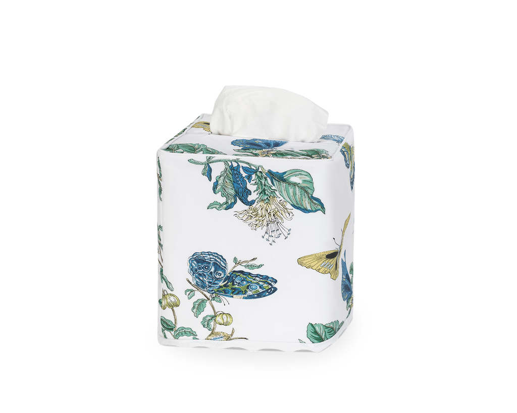 Baudin Butterfly Decorative Tissue Box Cover from Matouk Schumacher in Prussian Blue