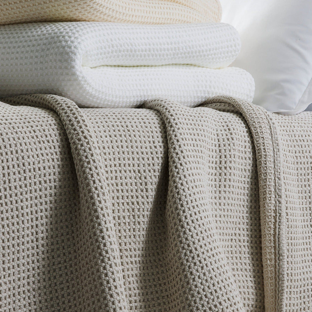 Matouk Cotton Waffle Chatham Blanket in White, Ivory, Silver,