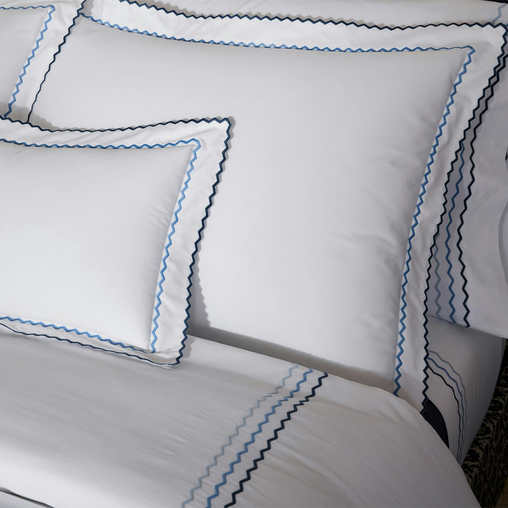 Matouk Axel Triple Zigzag Embroidered Sheets, Duvet Cover + Shams in Azure