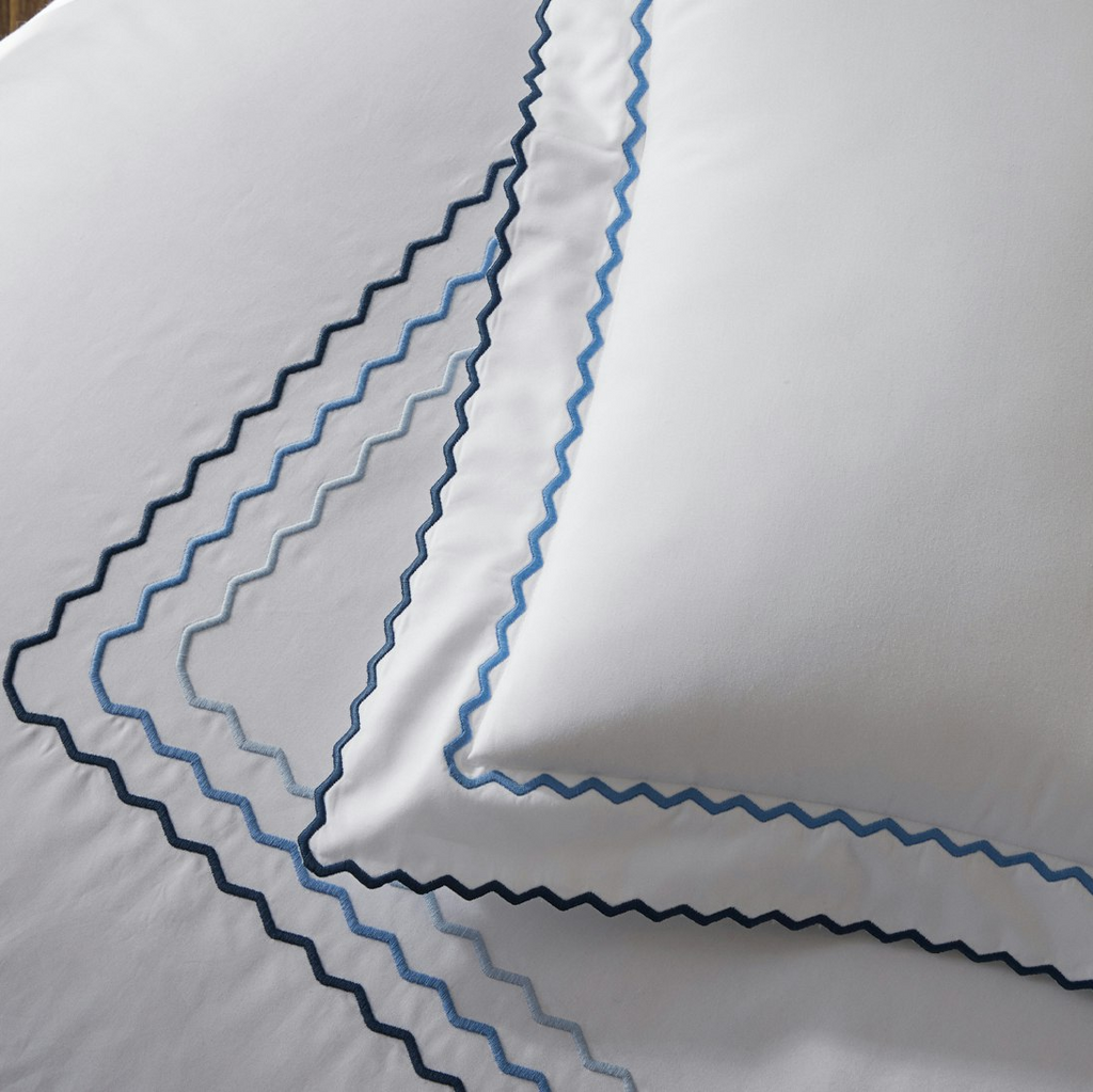 Matouk Axel Triple Zigzag Embroidered Sheets, Duvet Cover + Shams in Azure