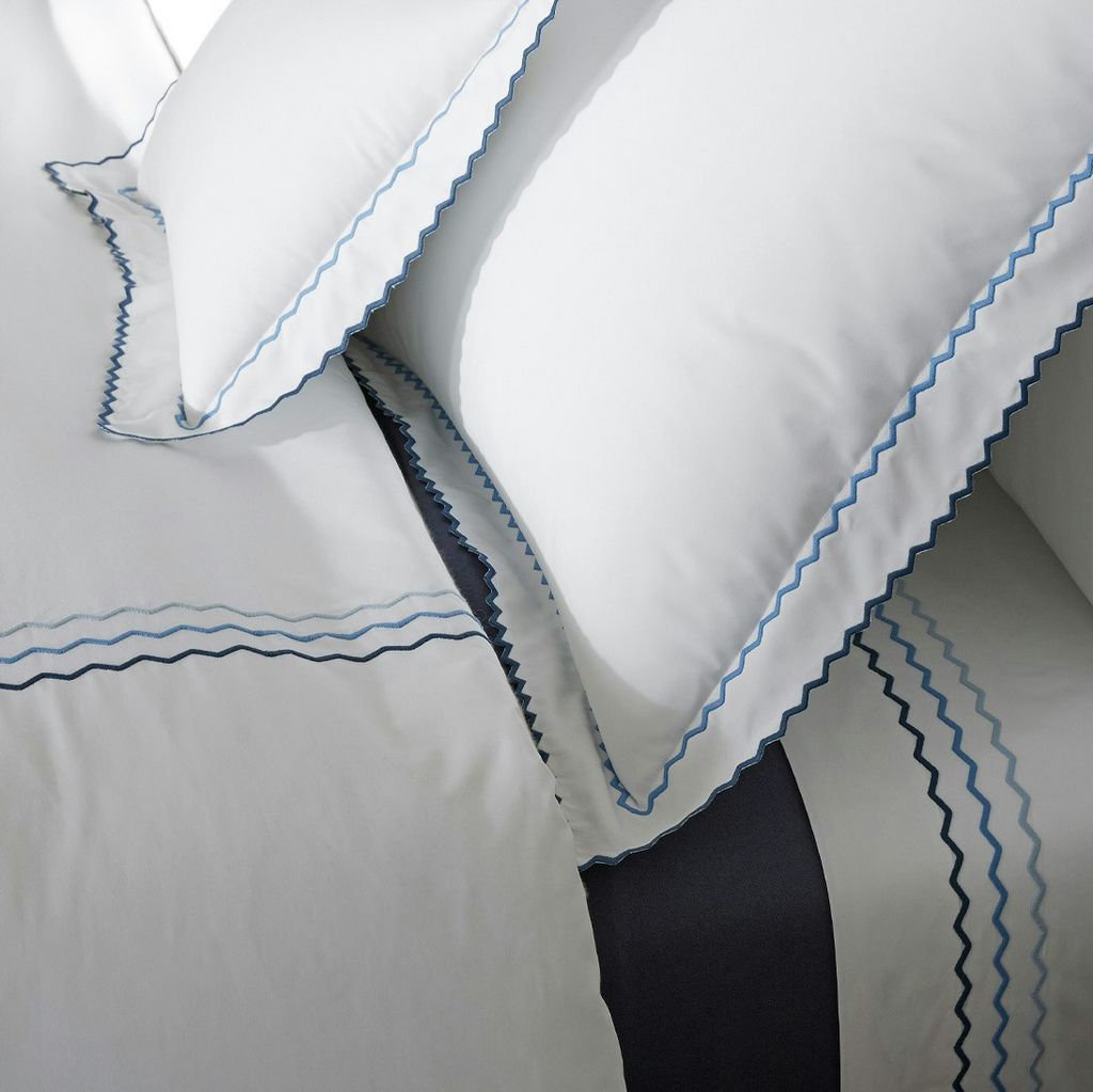 Matouk Axel Triple Zigzag Embroidered Sheets, Duvet Cover + Shams in Azure