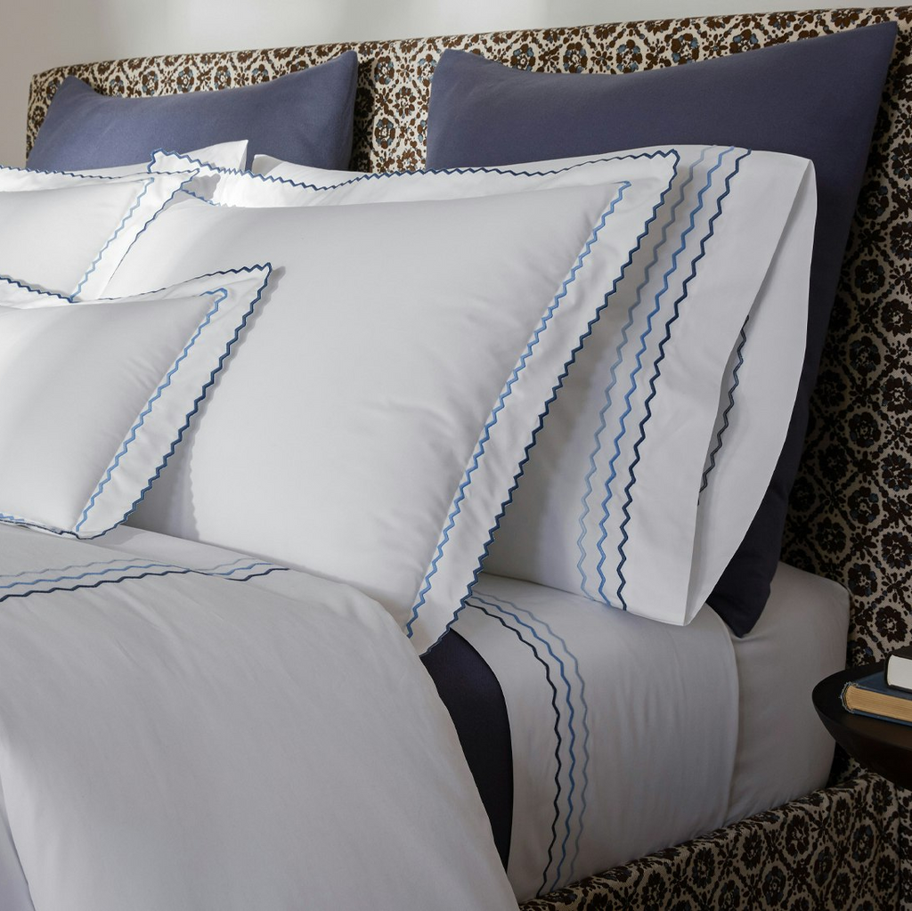 Matouk Axel Triple Zigzag Embroidered Sheets, Duvet Cover + Shams in Azure