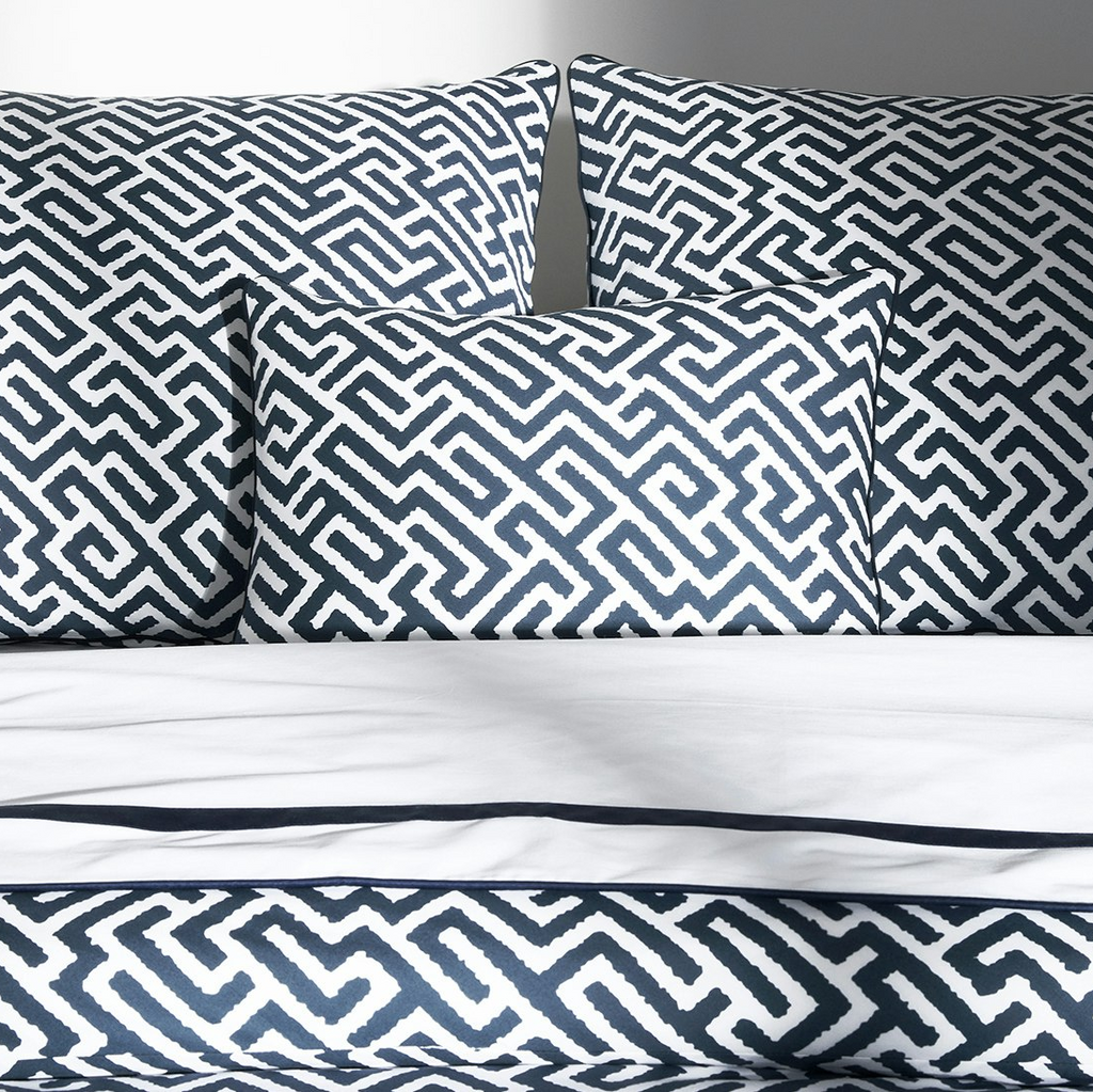 Matouk Gabriel Geometric Printed Sheets, Duvet Cover + Shams in Indigo Blue