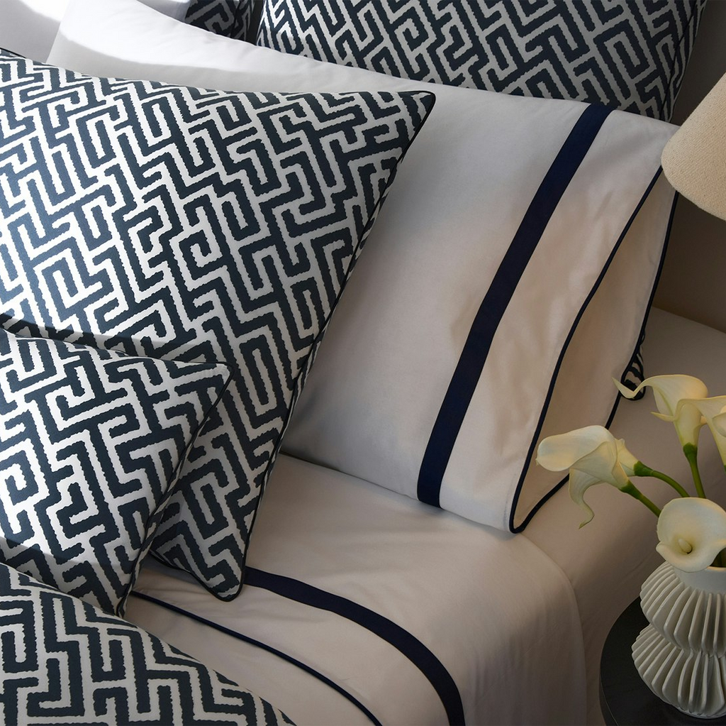 Matouk Gabriel Geometric Printed Sheets, Duvet Cover + Shams in Indigo Blue