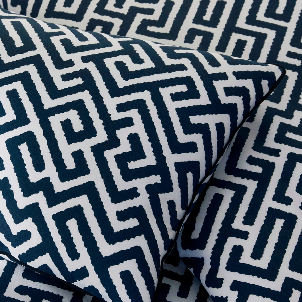 Matouk Gabriel Geometric Printed Sheets, Duvet Cover + Shams in Indigo Blue