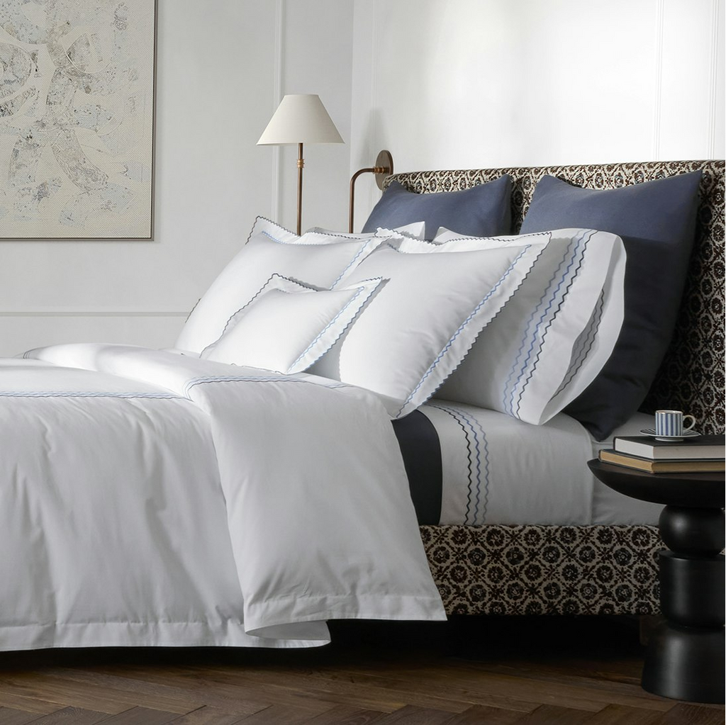 Matouk Axel Triple Zigzag Embroidered Sheets, Duvet Cover + Shams in Azure