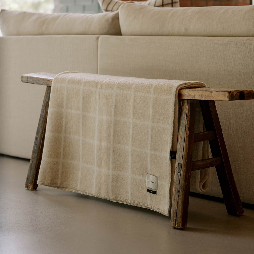 Blacksaw Umi Heirloom Blanket in Limestone Melange/Ivory Grid