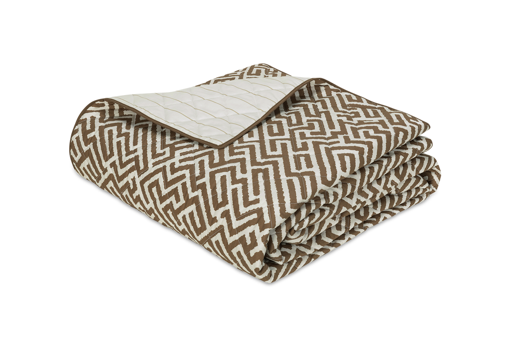 Matouk Schumacher Gabriel Geometric Printed Quilted Coverlets in Mocha Brown